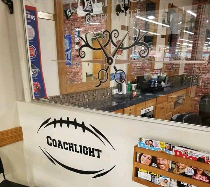 Inside Coachlight, with the Coachlight football sign
